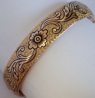 Antique Victorian Edwardian Engraved Gold Filled Enamel Flower Bangle Bracelet