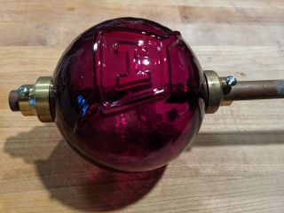 Fenton Ruby Red Glass Lightning Rod Ball Globe With Brass End Cap Antique