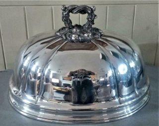 Fine Martin Hall & Co Antique Silver Plated Meat Dome With Ornate Handle C 1854,
