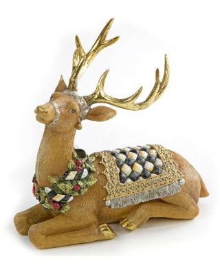 Mackenzie Childs Tawny Resting Deer W/ Courtly Check/stripe Christmas $75 M19 - N