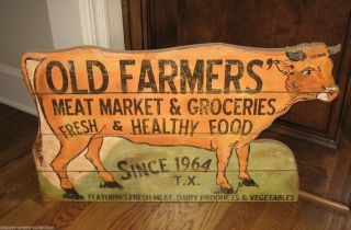 Big Cow Meat Market Butcher Grocery Trade Sign Primitive/french Country Kitchen