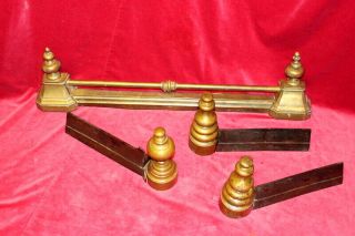 Antique French Brass & Iron Fire Dogs Andirons,  1 Guard Fender