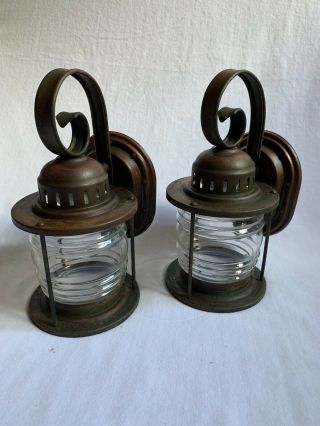 Pair Copper Vintage Wall Outdoor Porch Lights Sconces By Lincoln Nautical 1930s