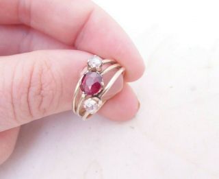 9ct Gold Old Mine Rose Cut Diamond Garnet Ring,  Victorian