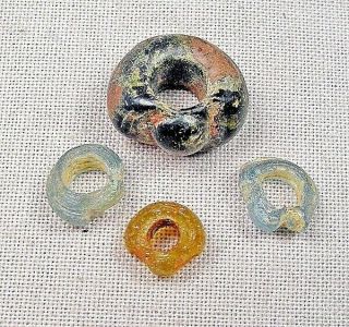Roman Or Egyptian Ancient Raised Eye Glass Beads - 100 Bc To 400 Ad - Rare Type