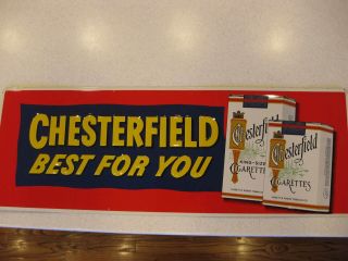 Vintage Chesterfield Cigarettes Sign 12 X 34 Embossed Tobacco