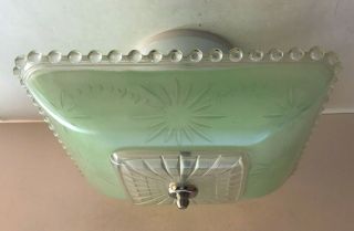 Antique Jadeite Green Square Glass 11 " Art Deco Flush Mount Light Fixture