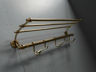 Vintage Antique Mid Century Modern Brass Hat And Coat Wall Rack Hooks