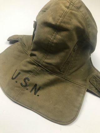 Ww2 (world War Ii) Named Usn - Us Navy Foul Weather Hat/flight Deck Cap 7 1/2