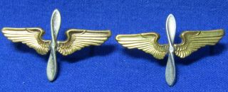 Wwii Part 18k Gold Army Air Forces Officer Wings Insignia Set By Meyer Metal