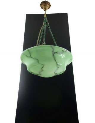 Lovely Green Glass Art Deco Chandelier With Marble Effect Germany 1930s