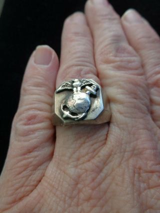 Vintage Wwii Us Marine Corps Usmc Eagle Anchor Globe Sterling Insignia Ring Sz 8