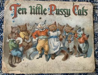 Ten Little Pussy Cats Nister Antique Linen Children’s Book Full Of Cats