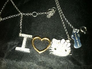 I Heart Hello Kitty Necklace Sterling Silver Pave Swarovski Crystal Authentic