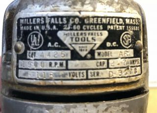 Vintage Millers Falls Tool Drill/Driver Model AR CAT 4425 1900 RPM CAP 2.  7 AMPS 2