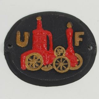 United Firemens Insurance Cast Iron Fire Mark Plaque Sign Steam Engine