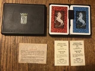 Vintage KEM cards Unicorn red & blue double deck complete & in case 2