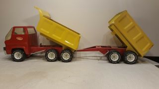 Vintage Tonka 1970s? Red And Yellow Dump Truck With Pup Trailer