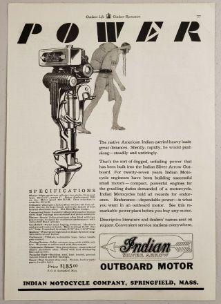 1930 Print Ad Indian Silver Arrow Outboard Motors Motorcycle Co.  Springfield,  MA 2