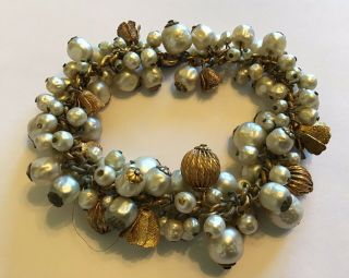 Vintage Miriam Haskell Signed Baroque Pearl & Rhinestone Dangling Bracelet