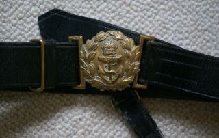 WWII era British Royal Navy officer ' s leather sword belt with hangers 2