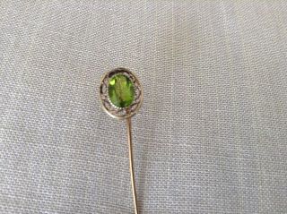 Antique Victorian 14k Gold Stick Pin W/ Faceted Oval Peridot 1.  20g