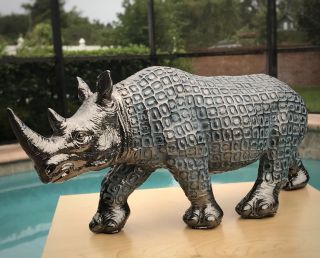 Rhino Statue Modern Figurine Wild Rhinoceros Feng Shui Blue Home Decor Gift