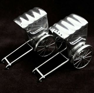 Vintage Japanese 950 Sterling Silver Rickshaw Carts Salt & Pepper Shaker Set 2