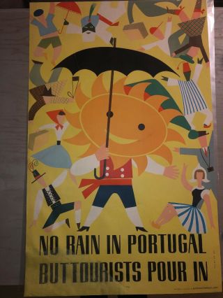 Vintage Portugal Tourism Mid Century Travel Poster 1954 Rail Airline
