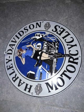 Porcelain Harley Davidson Enamel Sign 12 Inches Round