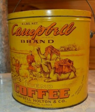 Old Antique Campbell Brand Coffee Tin Collector Can Display