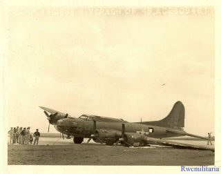 Org.  Photo: Crashed B - 17 Bomber (42 - 30946) W/ Collapsed Landing Gear (1)