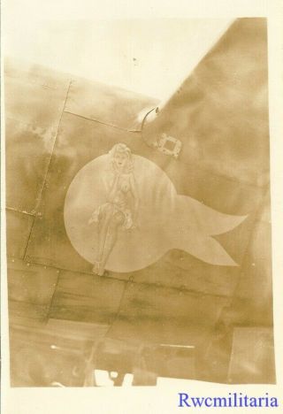 Org.  Nose Art Photo: P - 38 Fighter Plane W/ Sexy Blonde On Engine Cowling