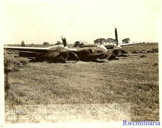 Org.  Photo: F - 5e (p - 38 Variant) Recon Plane Crashed Landed In Field; 1944