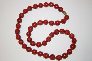 Vintage Chinese Large Carved Bead Cinnabar Necklace 31 Inches With Huge Beads