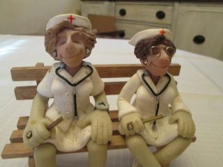 2 - D.  Manning Female Nurse Shelf Sitter Limited Edition Figurine 4.  5 " T On Bench