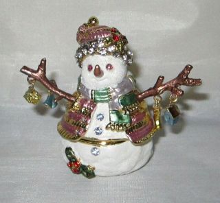 Nobility Enameled Metal Trinket Box Snowman