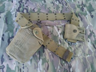 Ww2 Us Military Issue M - 1936 Canvas Web Pistol Belt W/canteen & Mag Pouch 1943