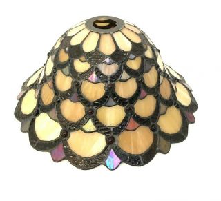 Tiffany Style Stained Slag Glass Lamp Shade Cover Vintage Brown Beige 14x7 Inch