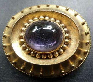 Antique Victorian Amethyst Purple Glass Pinchbeck Gold Tone Brooch C Pin - R346