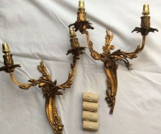 Pair Ormolu Bronze 2 Arm Wall Sconces - Oak Leaf And Acorn Detailing