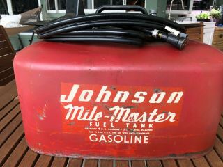 Vtg Johnson Evinrude Mile Master 4 Gallon Dual Line Pressure Gas Tank With Hose