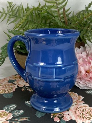 Longaberger Pottery Blue Woven Traditions Pedestal Coffee Cup Mug