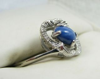 Vintage 10k White Gold Cabochon Blue Star Sapphire Ladies Unique Setting Ring 5 3