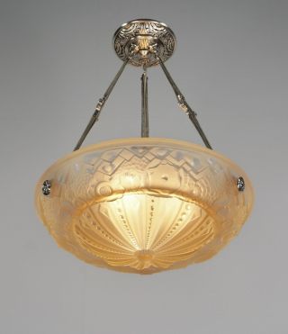 Muller Freres : French Art Deco Chandelier. , .  Lustre Pendant Lamp 1930