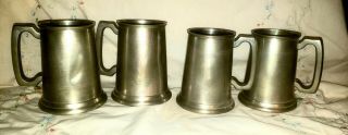 Four Vintage Pewter Tankards Made In Sheffield England English Pewter Mark 5 "