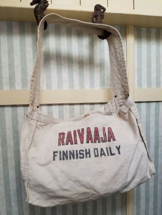 Vintage Newspaper Paperboy Shoulder Canvas Carrier Bag Raivaaja Finnish Daily