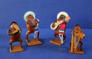 Vintage Taxidermy Mariachi 4 Piece Frog Band Guitar Harp Guirro Accordion
