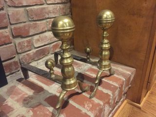 Colonial Antique Andirons Circa 1790 - 1810 Hand Forged Federal Period