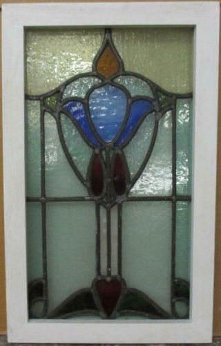 Midsize Old English Leaded Stained Glass Window Abstract Heart 14.  75 " X 23.  75 "